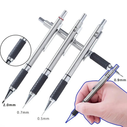 Metal Mechanical Pencil 0.3/0.5/0.7/0.9/2.0mm HB Automatic Pencil with Protective Cover Office School Writing Supplies