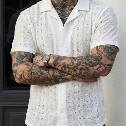 Summer New Breathable Openwork Men's Fashion Beach Vacation Knit Jacquard Shirt