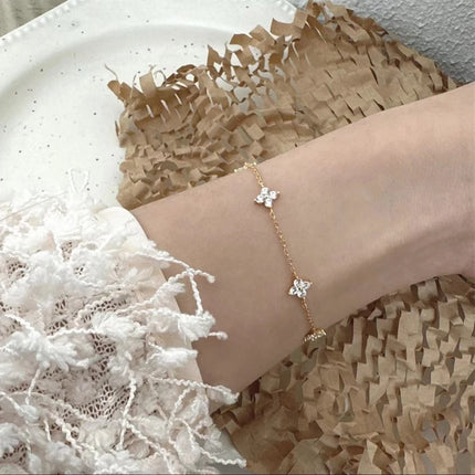 New Stainless Steel Zircon Necklaces for Women 18K Gold Plated Four Leaf Grass Collar Chain Necklace Luxury Jewelry Gift