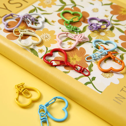 Colorful Heart Shaped Alloy Lobster Clasps with Swivel Hook, Openable Key Rings for Keychains, Backpack Charms & DIY Jewelry