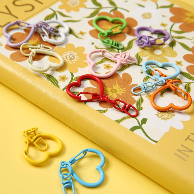 Colorful Heart Shaped Alloy Lobster Clasps with Swivel Hook, Openable Key Rings for Keychains, Backpack Charms & DIY Jewelry