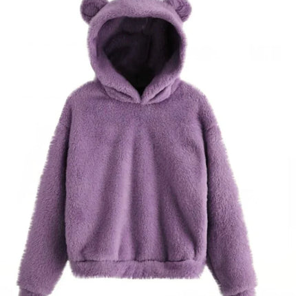Autumn Winter Women's Hoodies Winter Women Long Sleeve Rabbit Ear Hood Sweatshirt Cute Plush Warm Casual Hoodie Tops