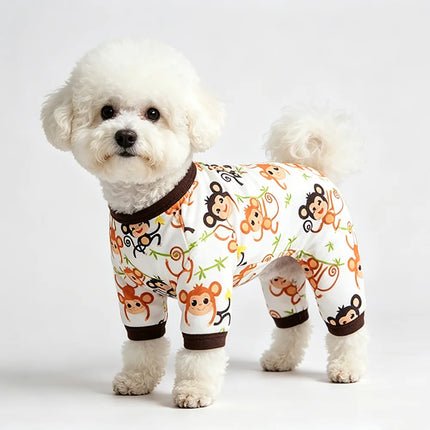 Summer Dog Vest Cute Cartoon Monkey Print Dog Pajamas Pet Clothes Legged Pajamas Soft Cotton Pet Jumpsuit for Small Medium Dog