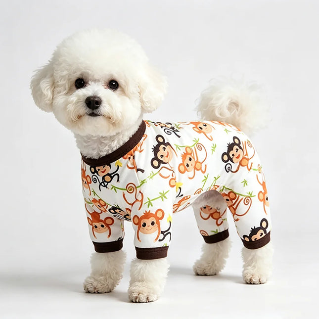 Summer Dog Vest Cute Cartoon Monkey Print Dog Pajamas Pet Clothes Legged Pajamas Soft Cotton Pet Jumpsuit for Small Medium Dog