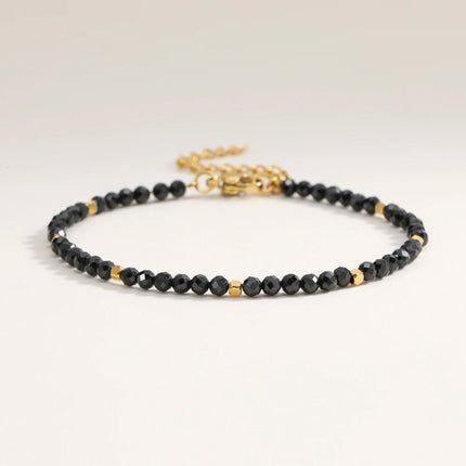 Muliti-color 3mm Faceted Nature Stone Beaded Bracelet For Women Shiny Stainless Steel Square Spacers Exquisite Party Gift