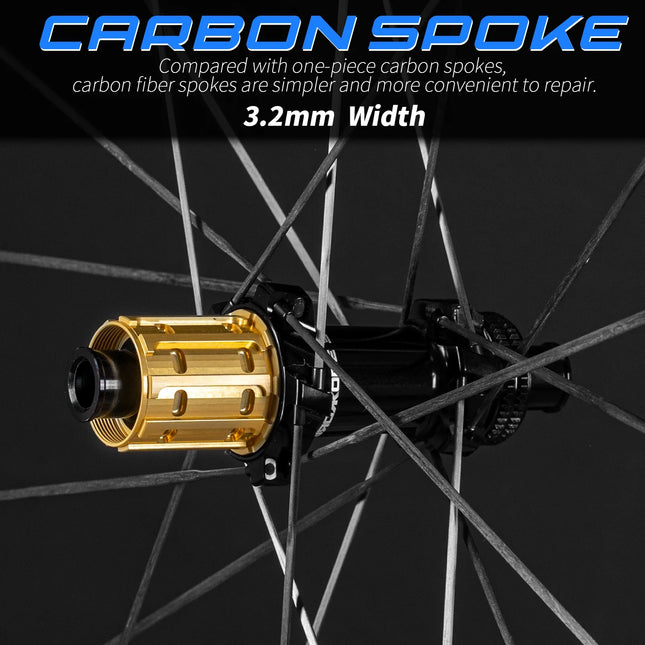 KORE Carbon Spoke Wheelset-50mm-T1000 Carbon Rims 36T/60T Ratchet Hub XDR/HG 700C Design for Ultra-Light Road Racing Performance