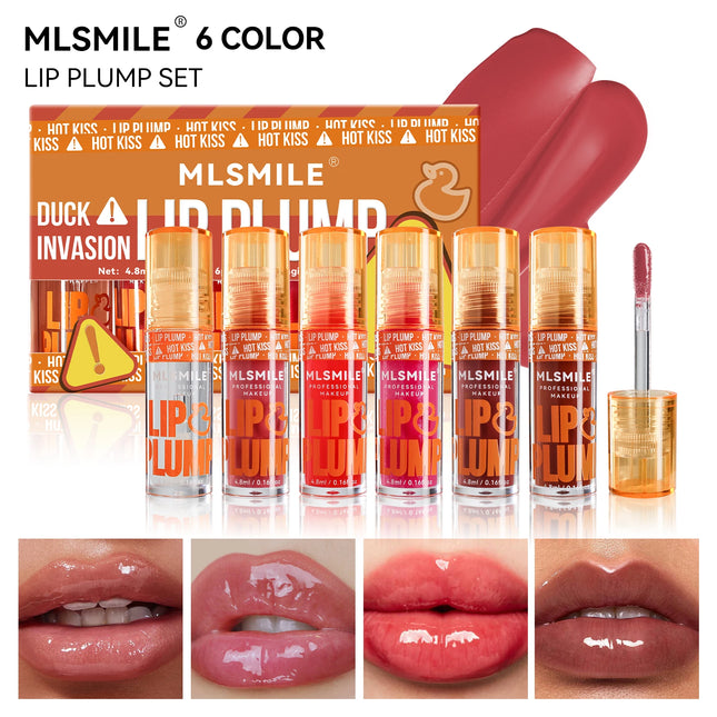 MLSMILE Duck Lip Plump Lip Oil Moisturizing Lip Gloss Mirror Water natural long-lasting Glossy Pearl Lip Glaze Set