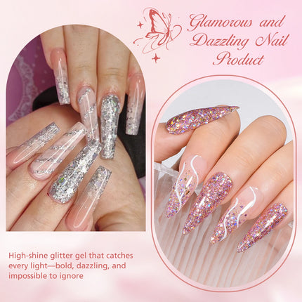 7PCS/SET Glitter Nail Polish,Sparkly Shiny UV LED Soak Off 6Colors Gel Polish Kit Home DIY Manicure Nail Salon Varnish With Tool