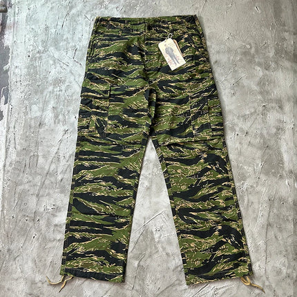 100% Cotton Dense Thick American Retro M-65 Workwear Pants Tiger Pattern Camouflage M51 Multi Pocket Green Loose Straight Pants