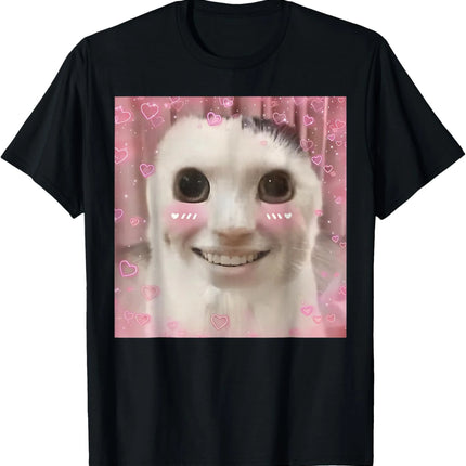 Sad Cat Emoji T-Shirt Humorous Letter Print Women's Black Short-Sleeved Casual Loose-Fit Basic Crew Neck Top for Daily Wear