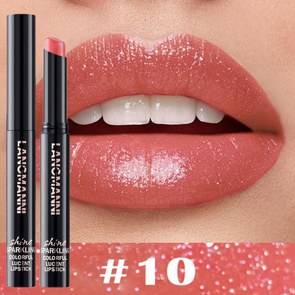 10 Color Glitter Pearlescent Lipstick Waterproof Lasting Diamond Lipstick Shiny Lip Gloss Non-stick Cup Red Sexy Lip Tint Makeup