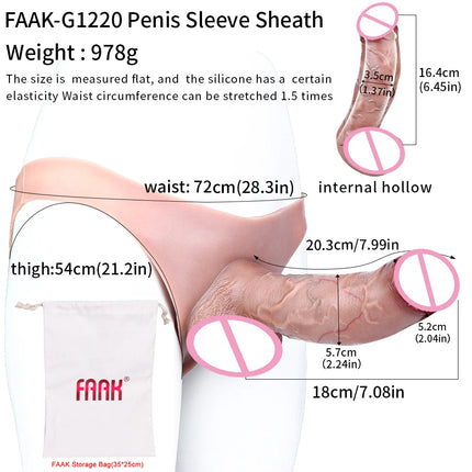 FAAK Wearable Black Penis Sleeve Silicone Panties Strap On Dildo Harness Hollow Dildo Realistic Cock Enlarger Sex Toys For men