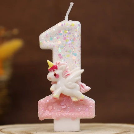Happy Birthday Candles Pink Unicorn 4 Year Baby Candle Decoration For Cake Glitter Birthday Candle Party Anniversary Decorate