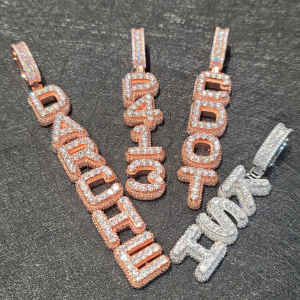 Custom Name Vertical Necklace Pendant Fashion Cube Double Layer Word Jewelry Personalized Iced Out Letter Number Chain For Men