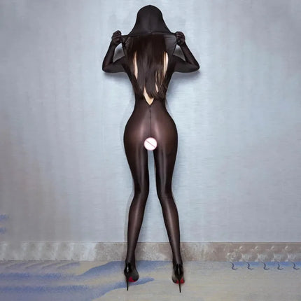 Sexy Women Crotchless Bodystocking Glossy Shiny Full Body Jumpsuit Stocking Sleeping Bag One-Piece Sex Game Sm Toys COS OOTD