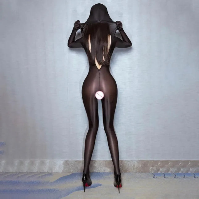 Sexy Women Crotchless Bodystocking Glossy Shiny Full Body Jumpsuit Stocking Sleeping Bag One-Piece Sex Game SM Toys COS OOTD