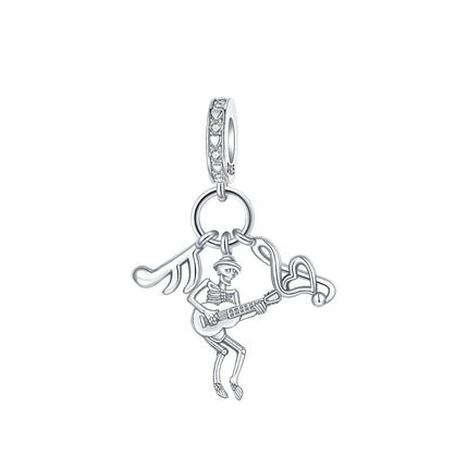 Hot Sale Rock Music Guitar Charms 925 Sterling Silver Dangle Pendant Fit Bangle Bracelet Necklace DIY Jewelry