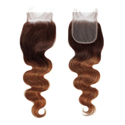 4x4 Lace Closure Body Wave 100% Brazilian Human Hair Soft & Silky Lace Closure Free Part T4/30 Ombre Brown