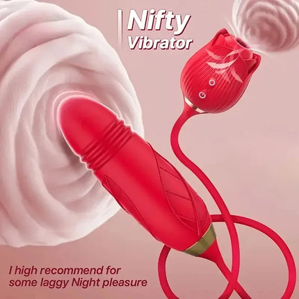 Rose Sucking Thrusting Dildo Vibrator for Women Clitoral Nipple Stimulator Vibrating Egg Tongue Licking Clitoris Suction Sex
