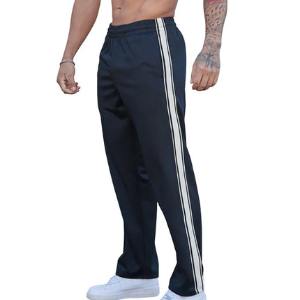 New autumn trendy brand men's straight-leg pants with patchwork details, American-style loose-fitting sports sweatpants