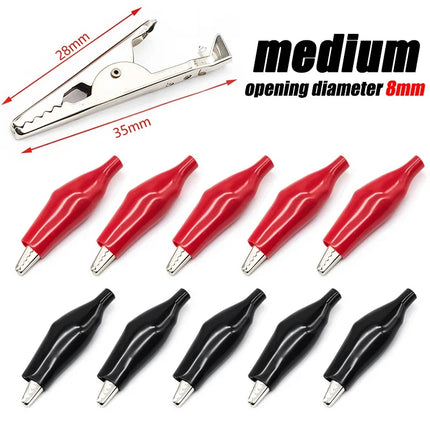 10pcs 28mm35mm45mm Alligator Clip Metal Crocodile Electrical Clamp for Testing Probe Meter Black/Red with Plastic Boot