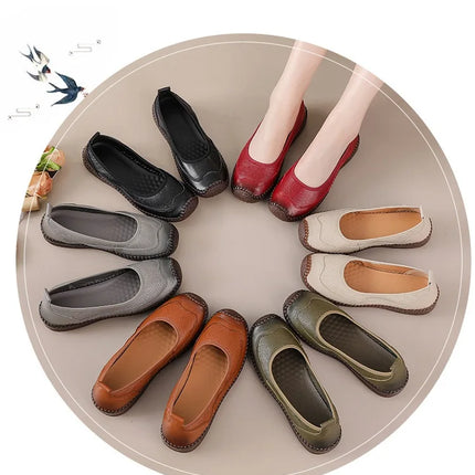 New Real Leather Perforated Ballet Flats Women's Massage Insole Slip On Moccasins Woman Hollow Loafer Casual Daily Shopping Shoe