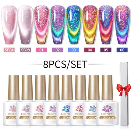 BORN PRETTY Cat Magnetic Moonlight Gel Nail Polish Set 10ml Sparking White Silver Water-light Soak Off UV Gel Nail Art Manicure