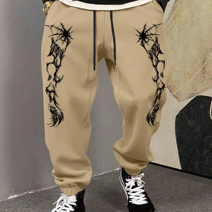 Men's Gothic Dual Side Spider Web Thorn Abstract Print Sweatpants Elastic Waist Soft Dark Punk Street Hip Hop Joggers