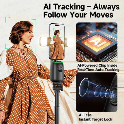 P05 AI Follow Gimbal 360 Rotation Face Tracking Stabilizer Filming Portable Desktop Cellphone Holder for Live/Photo