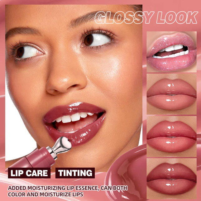 QIBEST Mirror Pearl Lipgloss Long Lasting Moisturizing Lipstick Shine Glitter Lip Glaze Non Stick Cup Jelly Pout Lip Tint Makeup