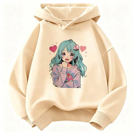 Japanese Style Anime Girl Design Children's Hoodie Sweatshirt Cute Harajuku Hoody for Boys Girls Autumn Winter Casual Hoodies