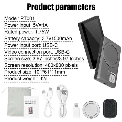 Wireless Magnetic Mount Vlog Selfie Monitor Screen Phone Rear Camera Selfie WiFi Bluetooth Connection for Selfie Live Vlog