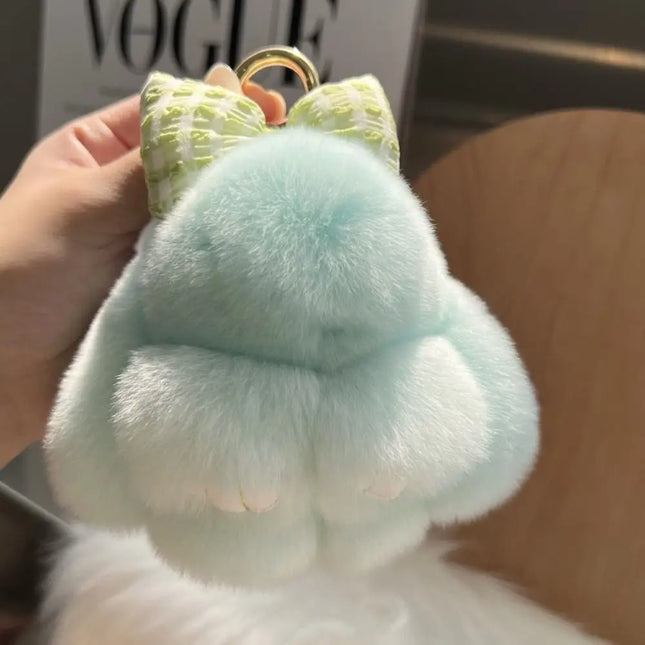 Cute Fluffy Bag Charm Bunny Keychain Pompoms Rabbit Fur Keychain Plush Dolls Hair Bow Plush Rabbit Car Key Ring