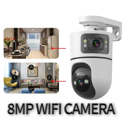 4K 8MP WiFi Surveillance Camera Dual Lens with Adjustable Bracket Two-Way Audio Onvif 10X Zoom Security Wireless Surveillance