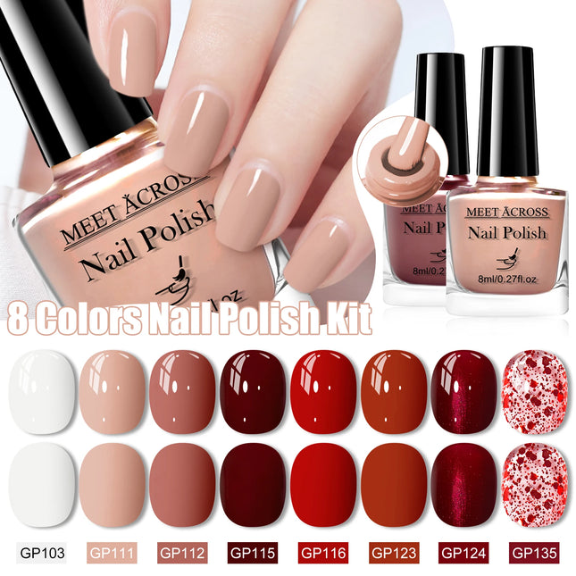 8pcs Red Series Water-Based Nail Polish Set Long Lasting Quick Drying Without Lamp Cure Nail Supplies Vernis for Nails Manicure