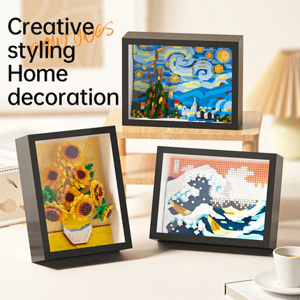 Creative masterpiece series picture assembly photo frame art decoration puzzle building block toy home decoration collection gif