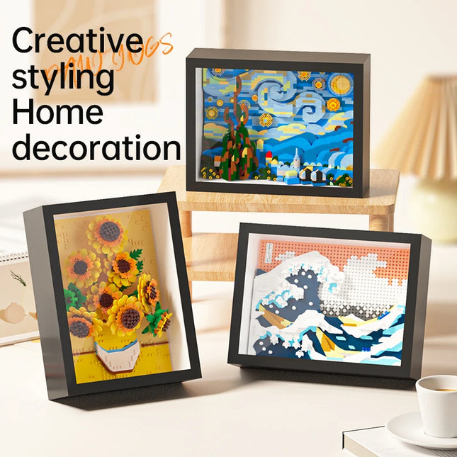 Creative masterpiece series picture assembly photo frame art decoration puzzle building block toy home decoration collection gif