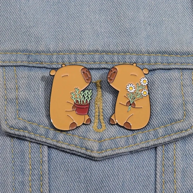Cute Capybara Enamel Pins Cartoon Animal  Metal Brooches Shirt Backpack Lapel Badge Jewelry Gift for Kids Friends