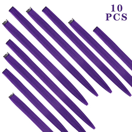 10 Packs Synthetic Straight Hair Colored Clip In One Piece Hair Extensions 22inch Rainbow Color Synthetic Clip In Hair Extension