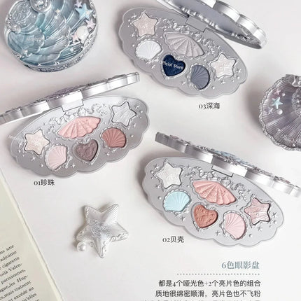 Flower Know Shell Pearl Collection Eyeshadow Palette Eye Glitter Make Up Palette Long Lasting 6 Color Eye Shadow Cosmetics