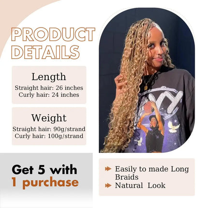 Ash Honey Blonde Braiding Hair Pre stretched,Knotless Boho Hair for Braiding Synthetic Curly Crochet Twist Box Braids Hair
