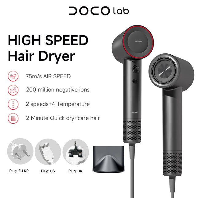 DOCO Hair Dryer High Speed 75m/s 200 Million Negative Ions Hair Care 110000 Rpm Professional Lightweight Home Travel Gift