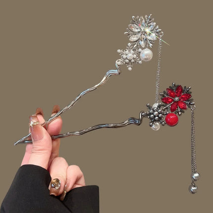 New Metal Hairpins Luxury  Women Hair Clip Pins Red Flower Hair Stick Hairstyle Design Tool Hair Accessories Gifts
