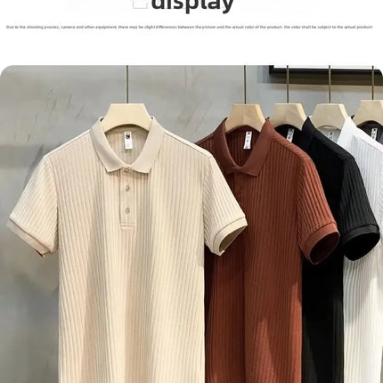 Fashionable Casual Knitted Striped Men's Polo Shirt Breathable Lightweight Summer Suitable for All Ages And Occasions