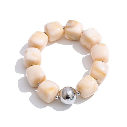 Yhpup Acrylic Square Beads Chain Necklace Bracelet Bangle Stainless Steel Handmade Jewelry Waterproof Green Khaki Pink Amber