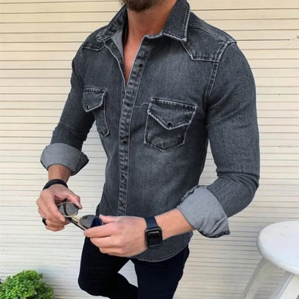 Korean Version Slim Fit Casual Cotton Blend Long Sleeved Washed Old Denim Shirt 2025 New Men's Denim Shirt Fashionable Jacket