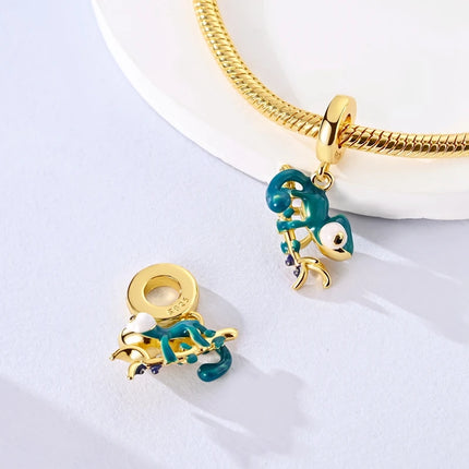 New Original 925 Sterling Silver Charms Bead Gold Chameleon Turtle Cat Charm Fit Bracelet Dangle Pendants DIY Women Jewelry Gift