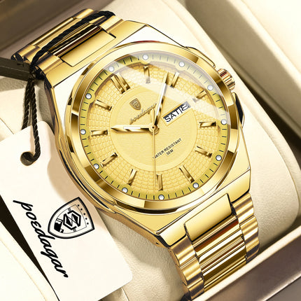POEDAGAR Luxury Business Men's Watches Stainless Steel Waterproof Luminous Men's Watch Date Week Quartz Original Men's Wristwatches