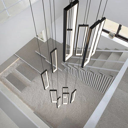 Minimalist Staircase Chandeliers Modern Lighting Fixtures in Loft Apartments Square LED Pendant Lamp Hall Hanging Chandelier