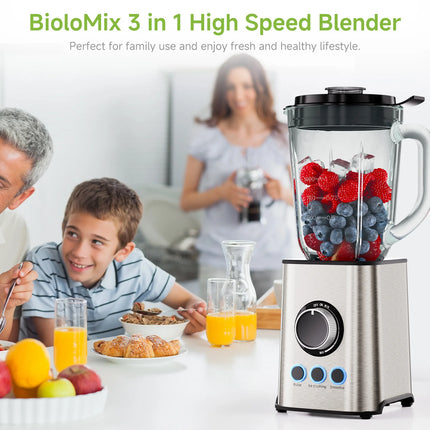 BioloMix 3 in 1 Smoothie Blender With Stainless Steel Blades, 1300W Personal Blenders and Grinder Combo for Baby Food, Juice